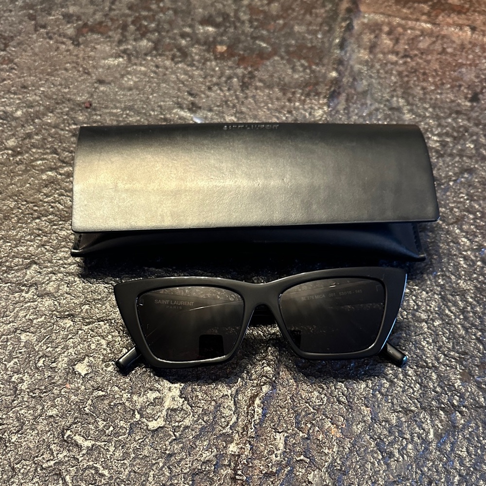 Saint Laurent Black Cat Eye Sunglasses with Leather Case